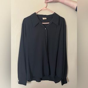 Vintage 1980s Black Blouse with White Buttons - Size Large